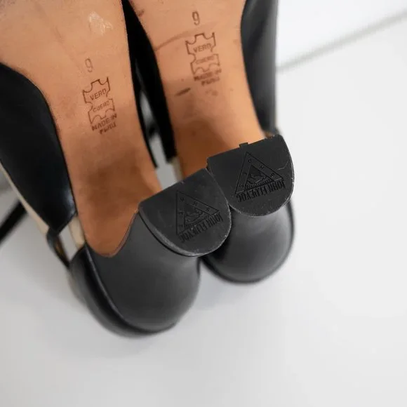 SOLD John Fluevog Revelation Mary Jane Pumps Black Off White Victorian Regency - Picture 8 of 10